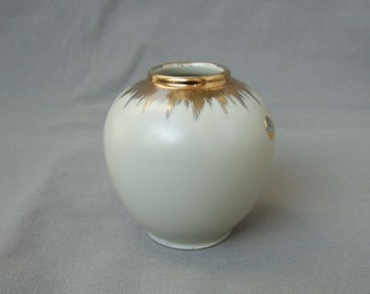 Vase Übelacker weiß gold beige Keramik Ü-Keramik Mid Century Vintage