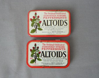 Blechdose Altoids Peppermints Pfefferminz Bonbons von Smith Kendon Vintage flach rot weiß mit Klappdeckel