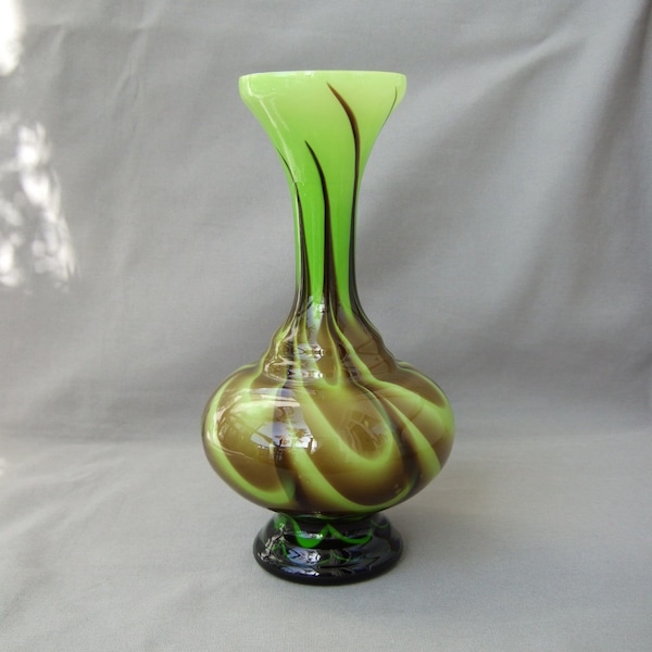 Vase Opaline Florence Glasvase grün braun marmoriert Glas Vintage