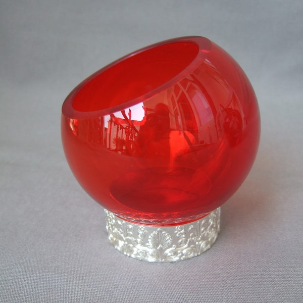 Ashtray ball bowl round red glass glass bowl on stand ball vintage mid century bowl glass ball glass ball