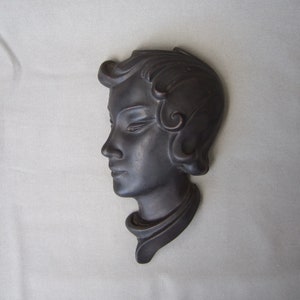 Wall mask ceramic woman boy black 531 Mid Century Vintage