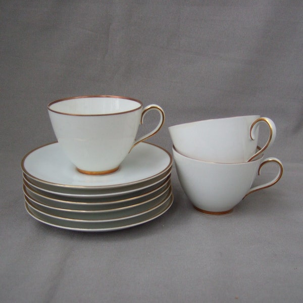 Krautheim Eleganz Tasse und Untertasse Porzellan weiß mit Goldrand Mid Century Vintage Geschirr Service Tassen Untertassen