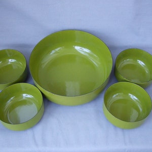 Enamel bowl green bowl enamelled enamel set 4+1 small and large vintage enamel bowl