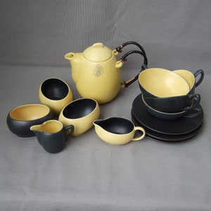 Gräflich Ortenburg théière service à thé tasses à thé jaune noir céramique vintage du milieu du siècle
