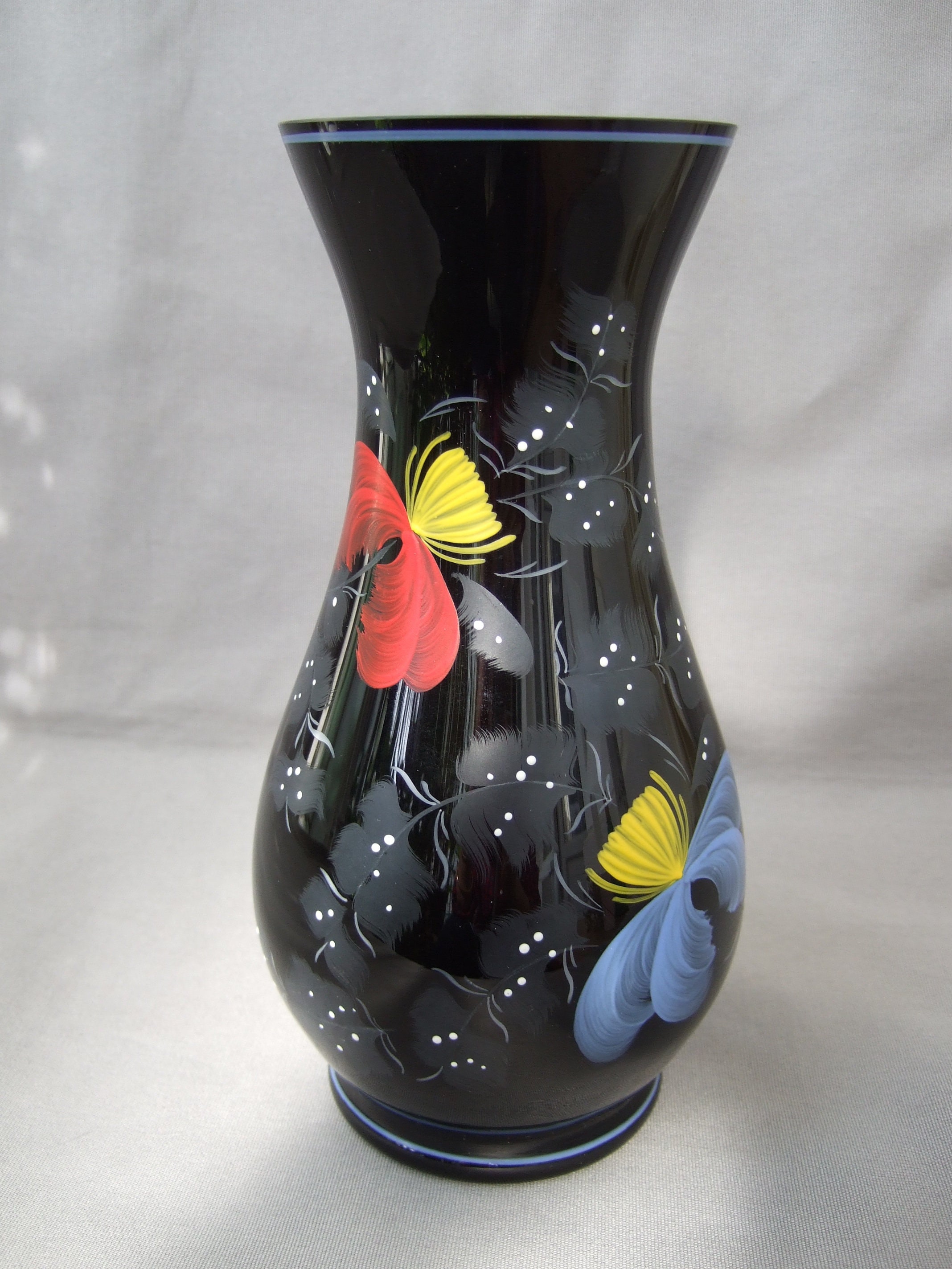 Große Vase aus Hyalith Hyalit Schwarzglas Lavaglas Vintage Rockabilly Mid Century Bodenvase Glas schwarz