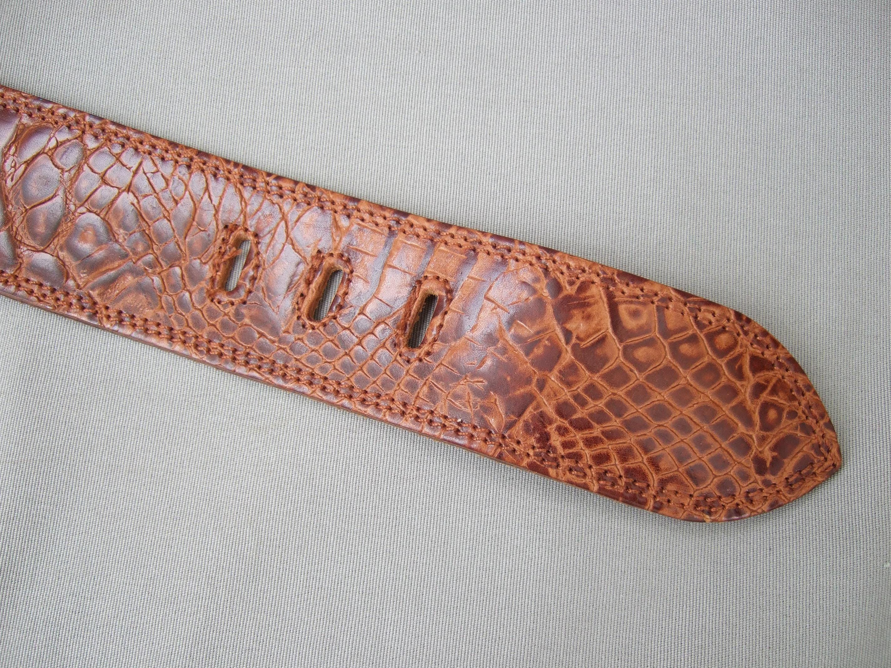 Vintage 80s Tuareg for Benetton Croc Brown Leather Belt Sz M Old Money Italian Tuareg for Benetton Wide Belt Leather Brown Wide 80s Vintage  main image 2