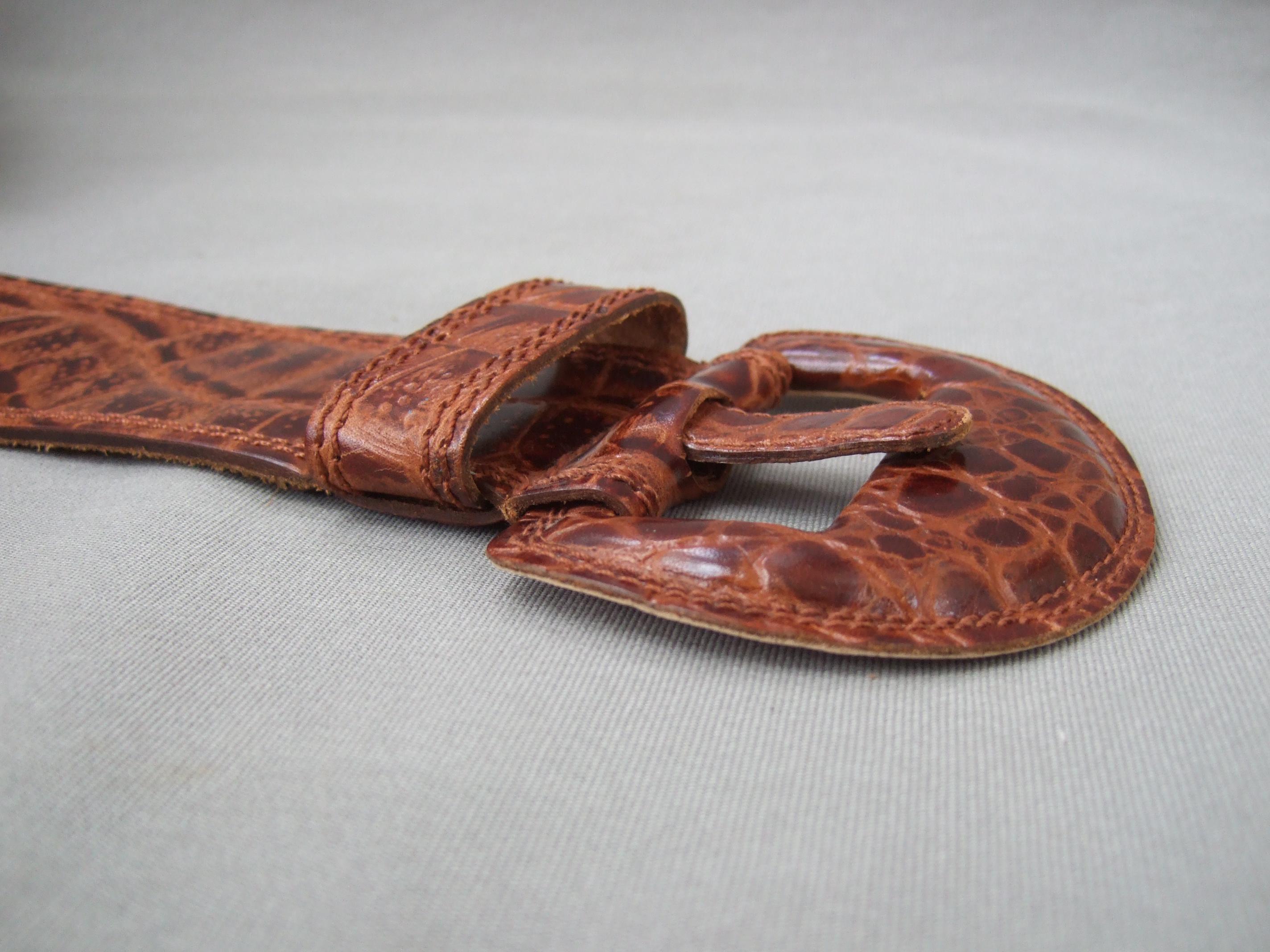 Vintage 80s Tuareg for Benetton Croc Brown Leather Belt Sz M Old Money Italian Tuareg for Benetton Wide Belt Leather Brown Wide 80s Vintage  main image 3