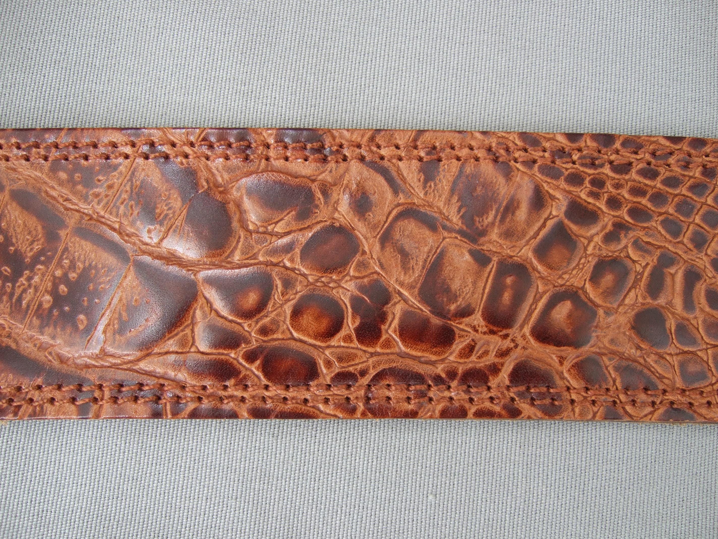 Vintage 80s Tuareg for Benetton Croc Brown Leather Belt Sz M Old Money Italian Tuareg for Benetton Italy Brown Leather Belt Womens L | eBay main image 2