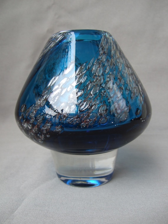 Schott Zwiesel Vase Florida Blue Heinrich Löffelhardt Glass Glass Vase Air Bubbles Vintage