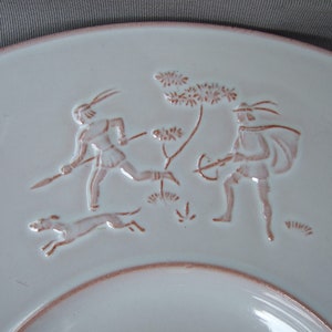Large wall plate majolica Karlsruhe ceramic hunting mid century vintage plate bowl white image 3