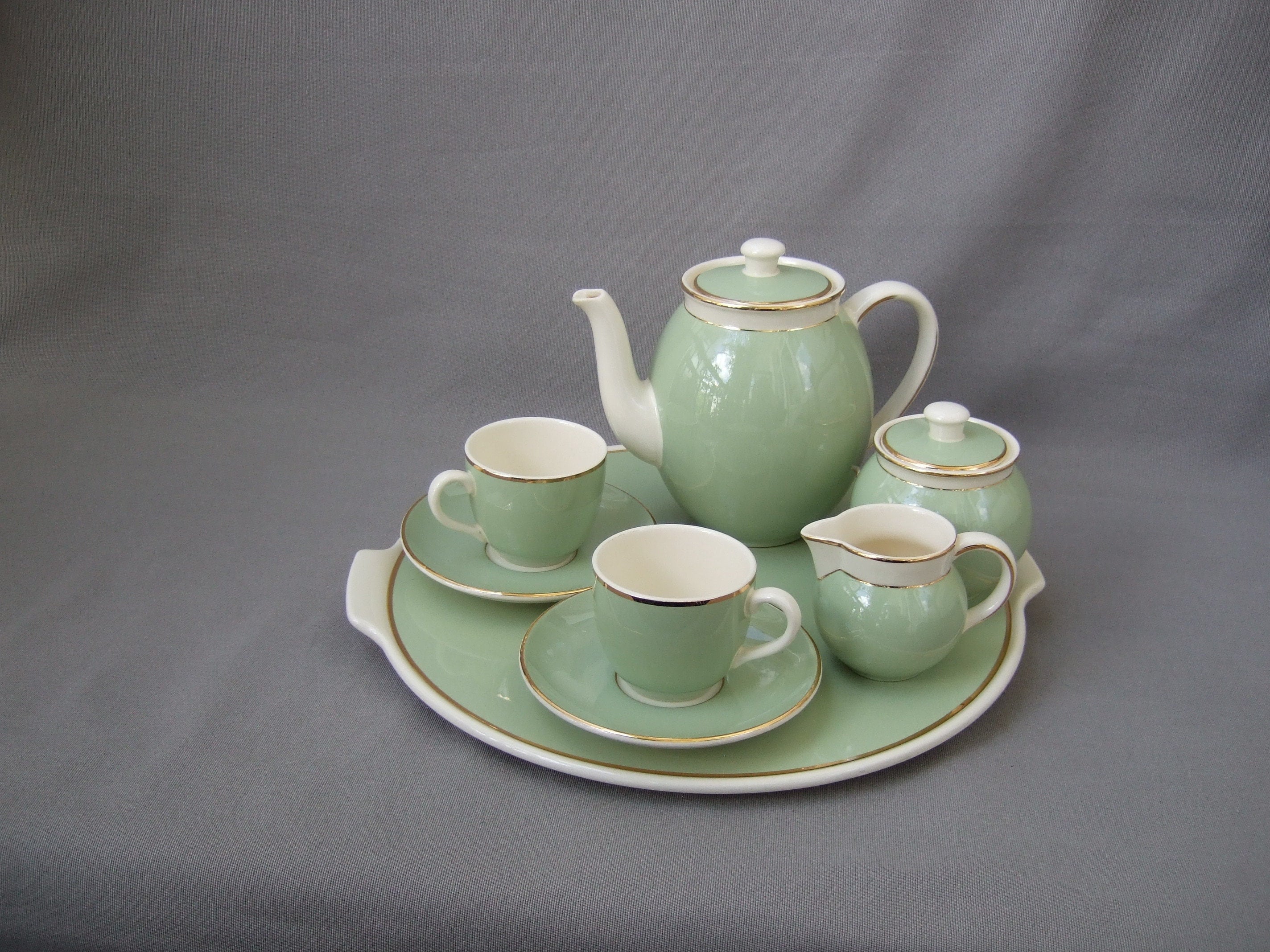 Villeroy & Boch Mettlach Adler Service Art Deco Green White Gold