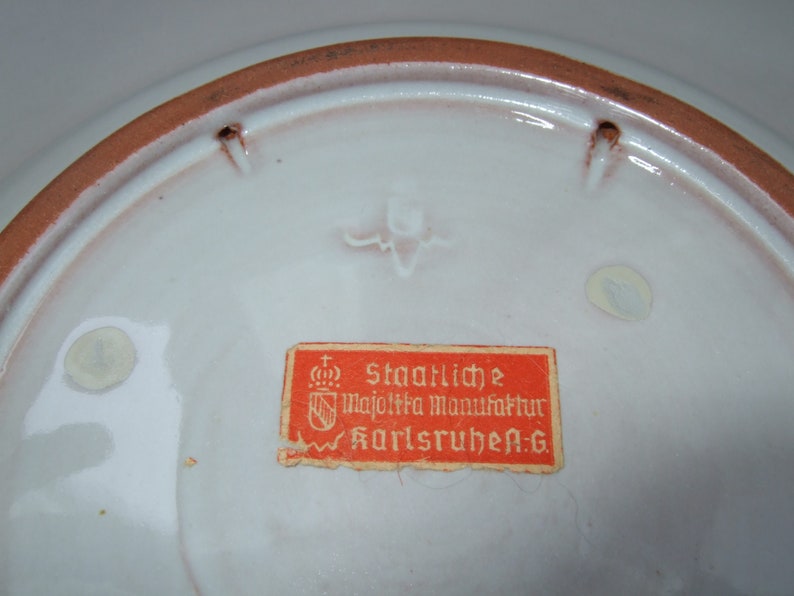 Large wall plate majolica Karlsruhe ceramic hunting mid century vintage plate bowl white image 6