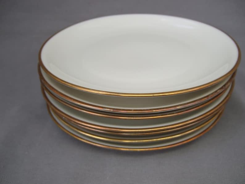 Eschenbach assiette de petit-déjeuner assiette à gâteau en porcelaine blanche avec bord doré Mid Century vintage image 7