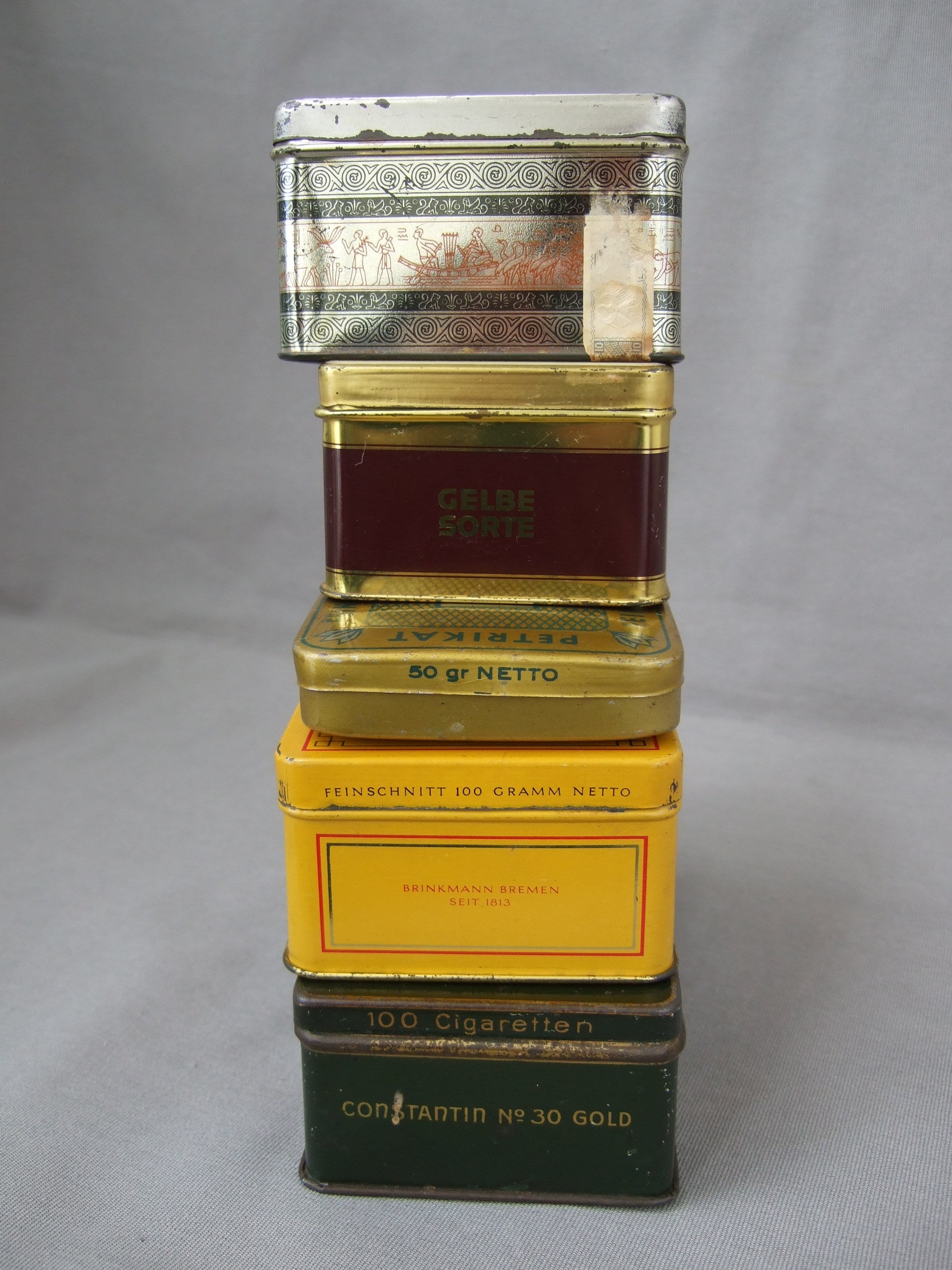 netto cigarettes Tin Can Cigarettes Bristol Senoussi Constantin No. 30 Yellow Variety  International Record Tobacco Cigarette Tin Vintage