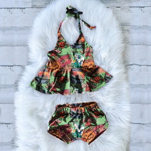 peplum halter bummies bloomer shorties set baby toddler horror halloween custom