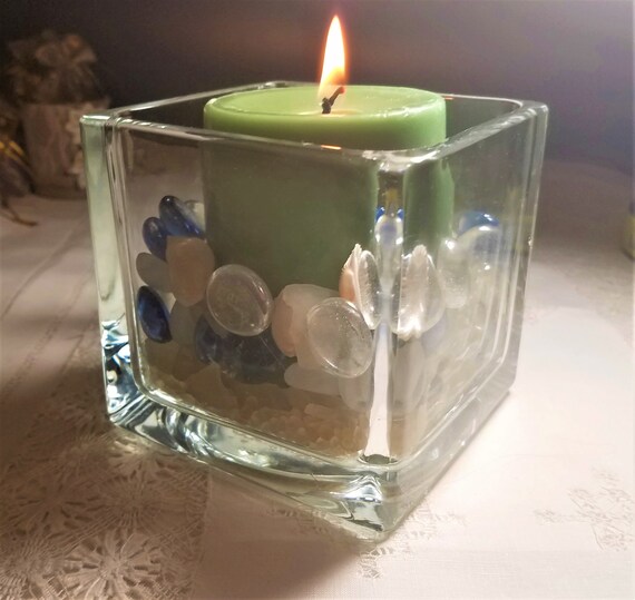 Square Glass Pillar Candle Holder Bamboo Scented Candle Etsy