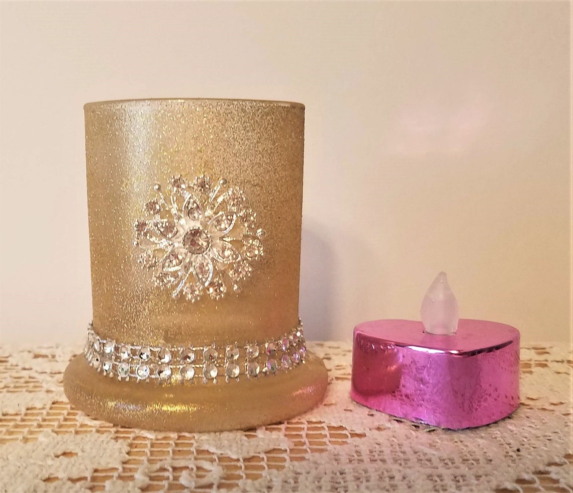 Rhinestone Candle Holder Gold Candle Holder Votive Bling Etsy
