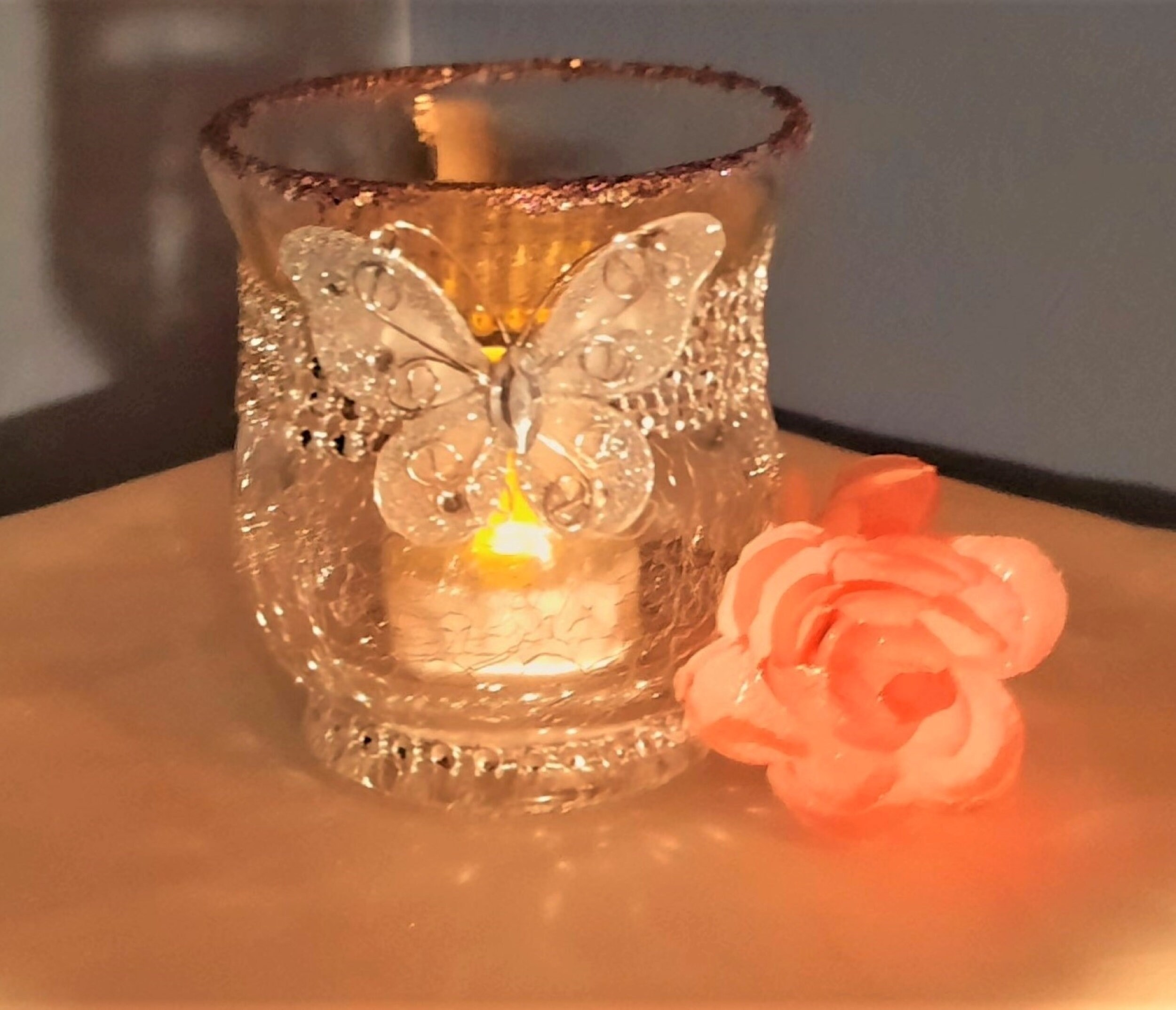 Silver Butterfly Crackle Glass Candle Holder/Butterfly Etsy