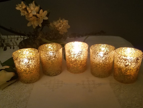 Homes on Trend Mercury Gold Glass Tea Light Votive Candle Holders Wedding Table Venue Decorations Centrepiece Accessories Dressing Idea Settings Tealight Holder Set of 6