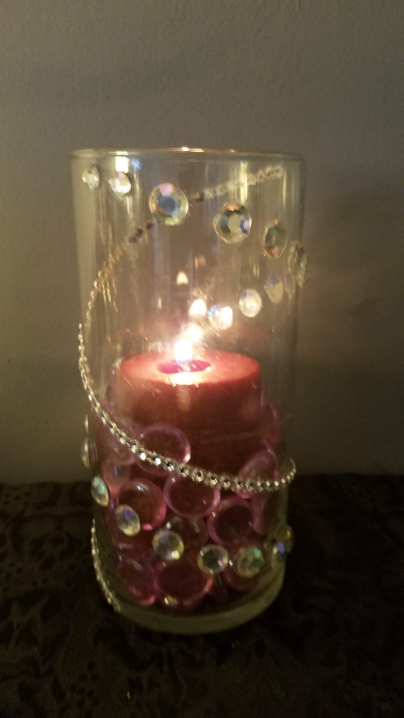 Glass Pillar Candle Holder Centerpiece Rhinestone Candle Etsy