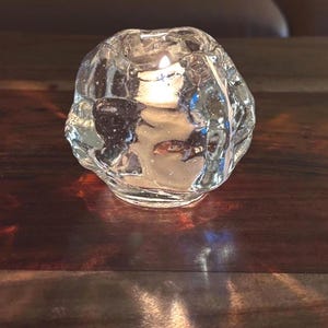 Vintage Kosta Boda Snowball Votive Candle Holder - 1970s Swedish Art Glass