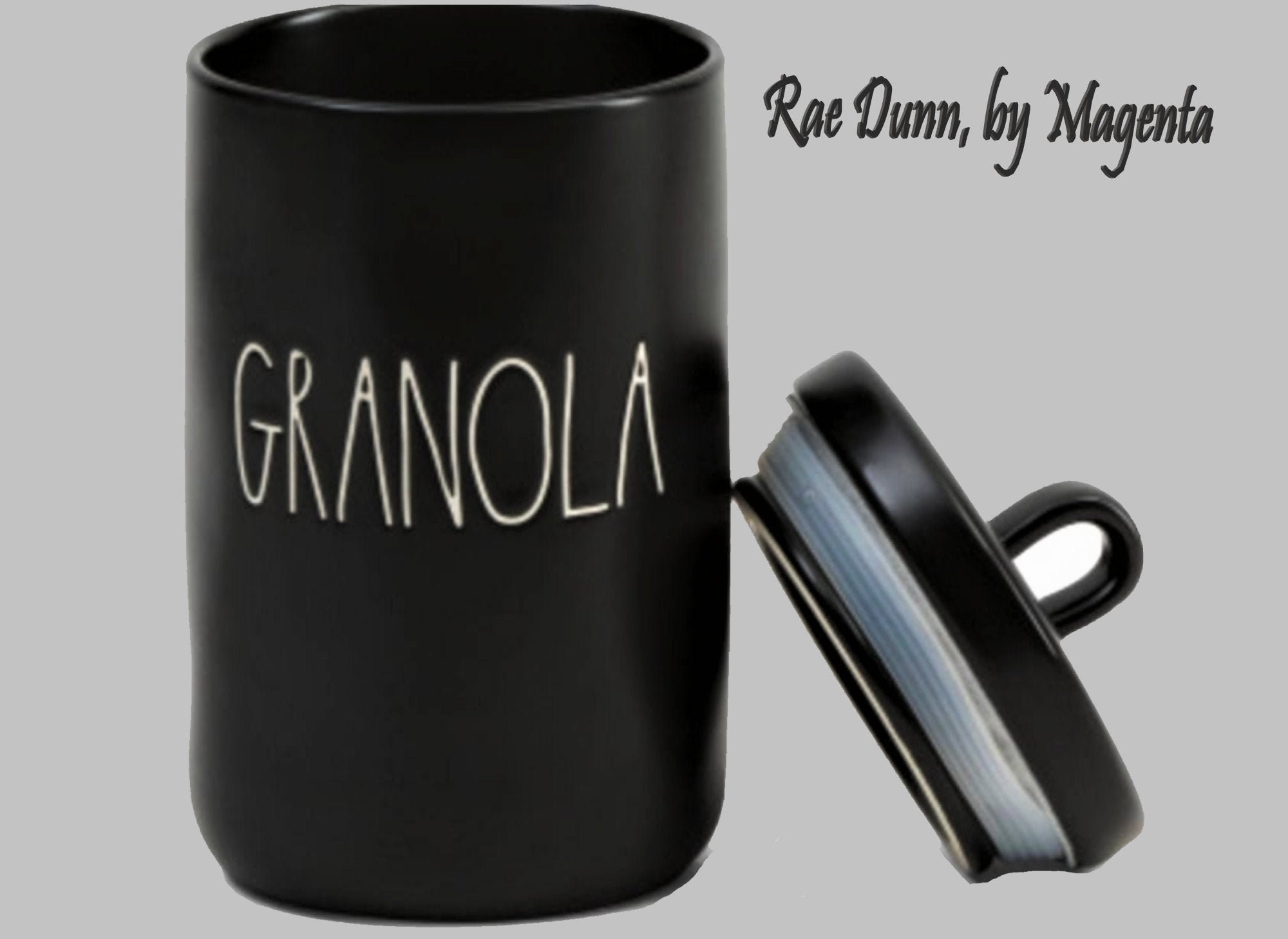 Rae Dunn Black Ceramic GRANOLA Canister/Cereal Keeper/Cereal Etsy