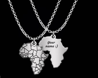 Silver Africa Map Necklace • Africa Map Name Pendant • Custom Name Africa Necklace • Personalized Name on Map • Map of Africa Necklace