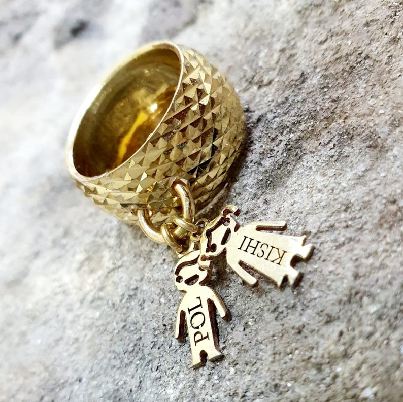 Personalized KIDS CHARMS Ring with Name Engraved Boy Charm Girl Charm Children Custom Names MOM Jewelry 18k gold plated