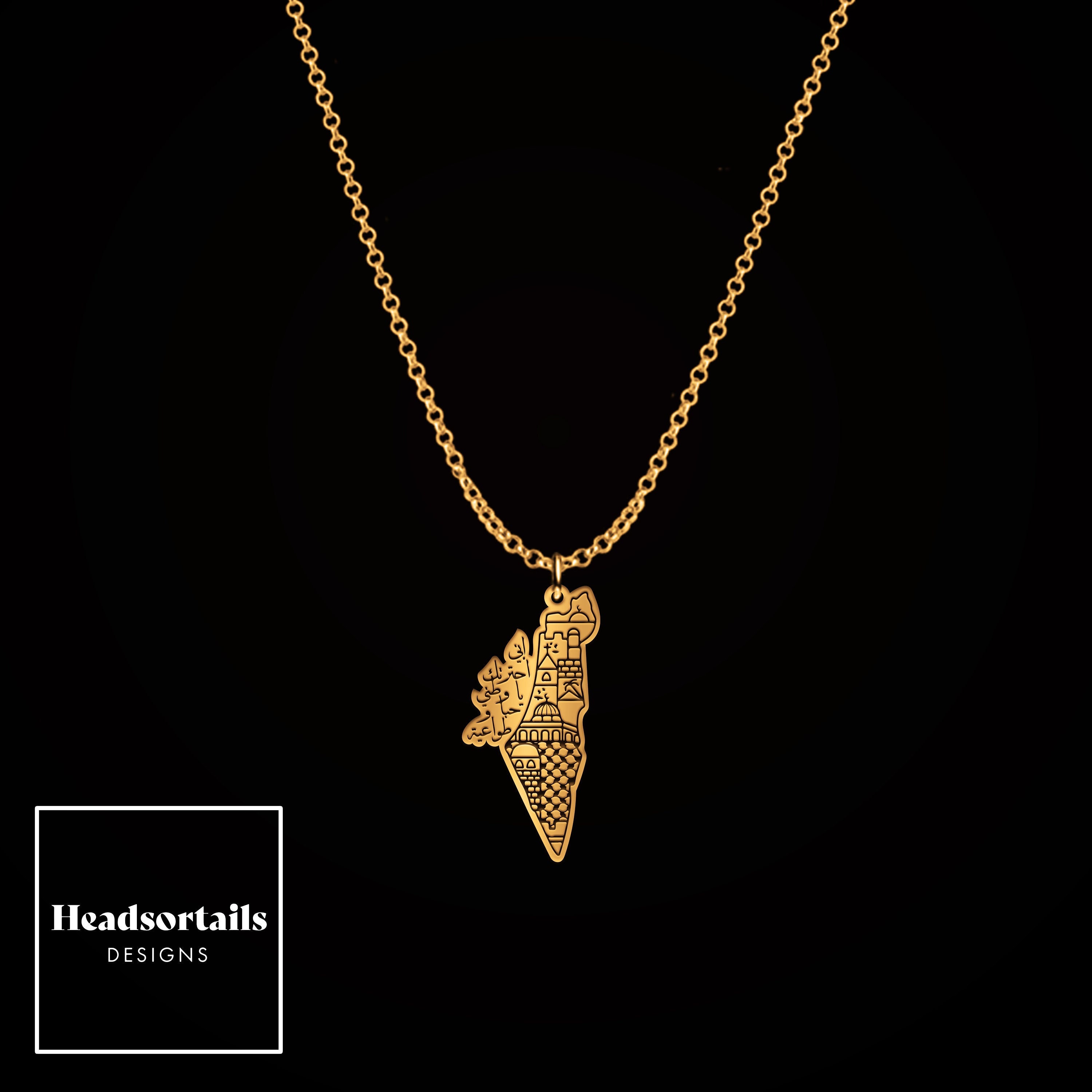 18K Gold Plated Palestinian Map With Kufiya Pattern Necklace - Etsy 18K Gold Plated Palestinian Map With Kufiya Pattern Necklace - Etsy