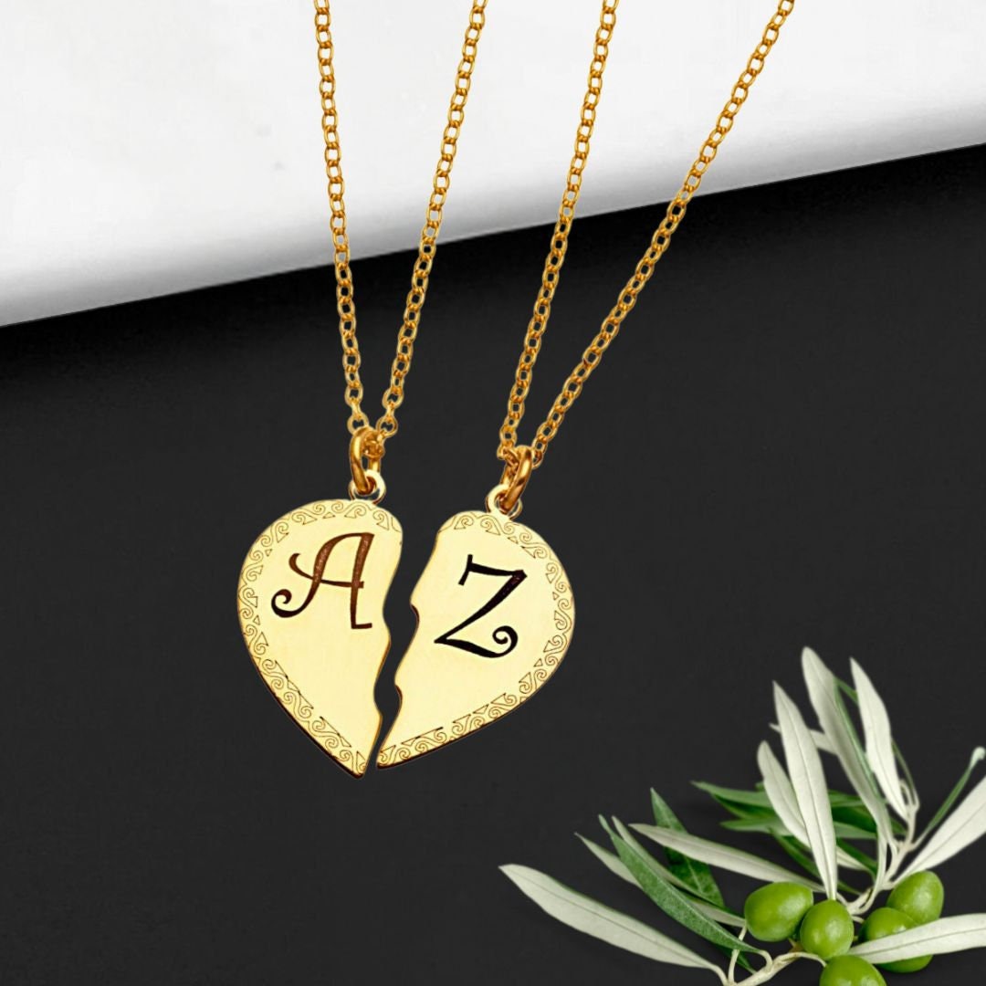 Half heart necklace with best sale initials