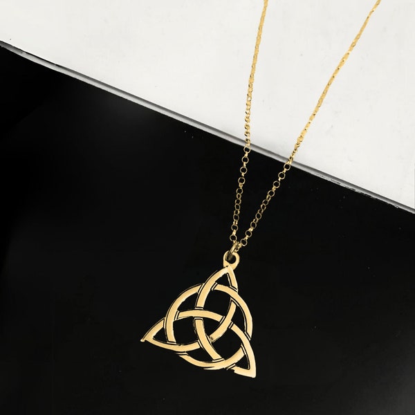 Triquetra Necklace, Celtic Jewelry, Triquetra Pendant, Ancient Greek Symbol, Triquetra Irish Jewelry, Gold Trinity Knot Charm, OOAK Hematite