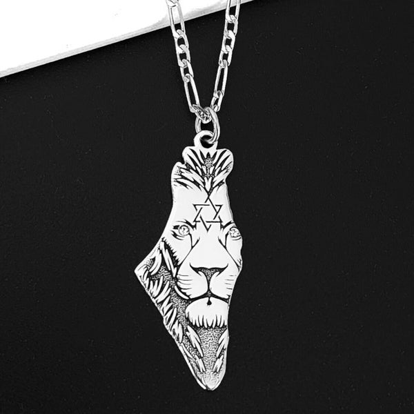 Lion of Judah in Israel map necklace. star of David silver. Jewish necklace for men or women, made in Israel. Bar mitzvah gift . Judah lion