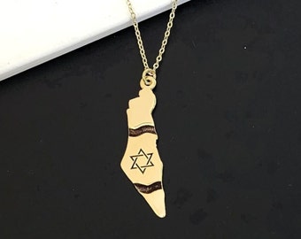 Israel map necklace with flag of Israel. Map of Israel necklace with star of David. Israel necklace,  jewelry made in Israel. Hanukkah gift