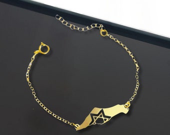 Israel map and Star of David bracelet. Map of Israel bracelet. Jewish star with Israel map, Bat mitzvah gift, Israeli jewelry Made in Israel