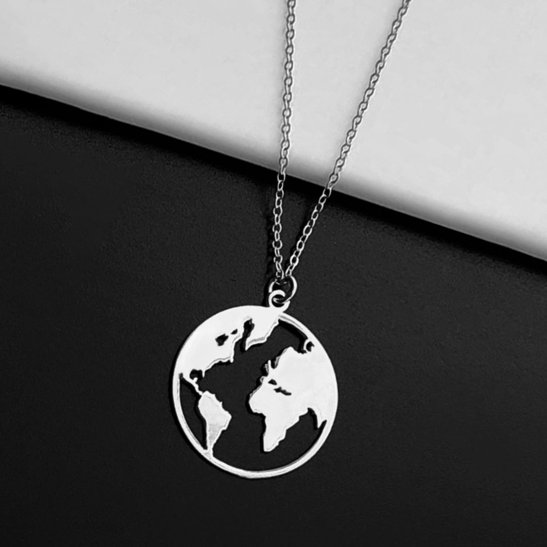Silver Globe Necklace World Map Necklace Earth Necklace Etsy