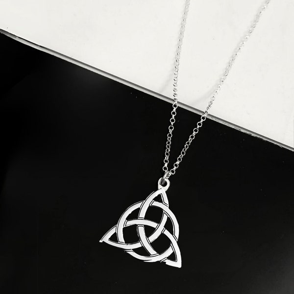 Triquetra Necklace, celtic jewlery, triquetra pendant, Ancient Greek Symbol, triquetra Irish jewlery, Rose Trinity Knot charm, OOAK Hematite