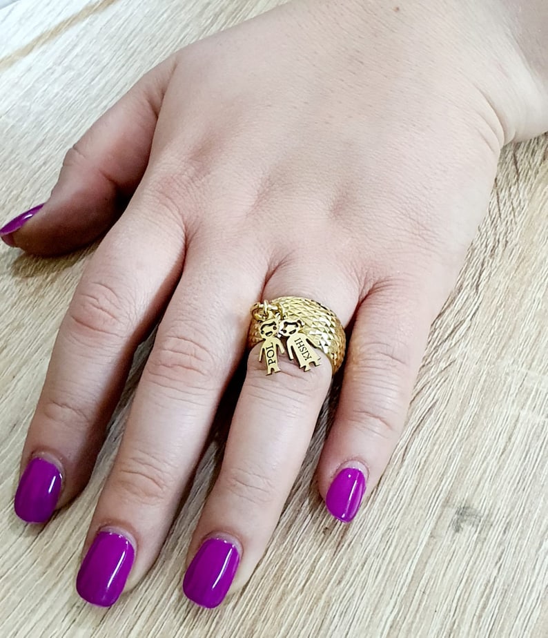Personalized KIDS CHARMS Ring with Name Engraved Boy Charm Girl Charm Children Custom Names MOM Jewelry 18k gold plated