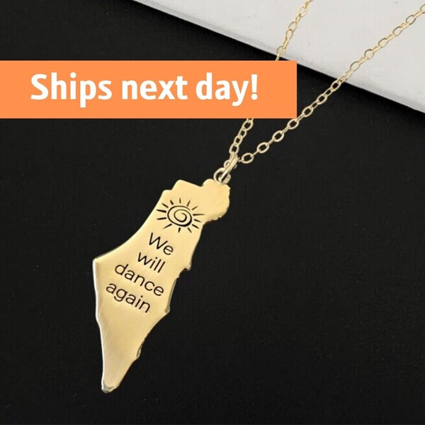 We will dance again necklace - Israel map engraved necklace - we will dance again. Jewelry made in Israel. Israel necklace Support Israel