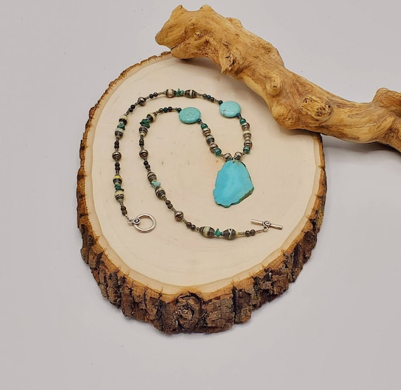 Turquoise & Paper Beads Necklace