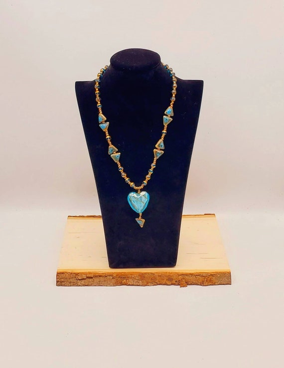 Blue Glass Heart Necklace