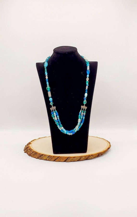 Blue & Green Multi-Strand Glass Necklace