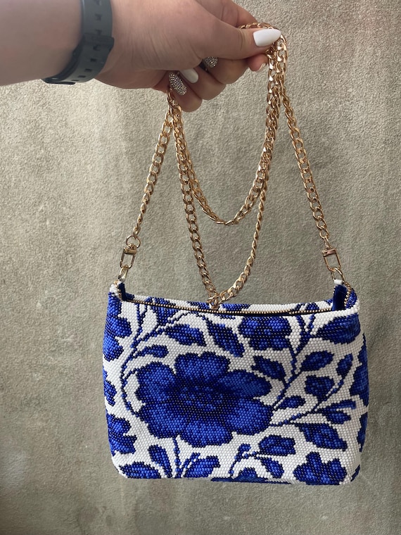 Blue Floral Purse Bead Crochet Pattern