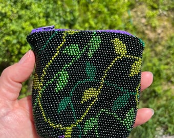 Leafy zip wallet bead crochet pattern