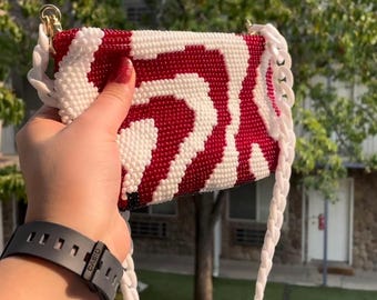 赤い渦巻きビーズのかぎ針編みショルダーバッグのパターン - Etsy 日本
