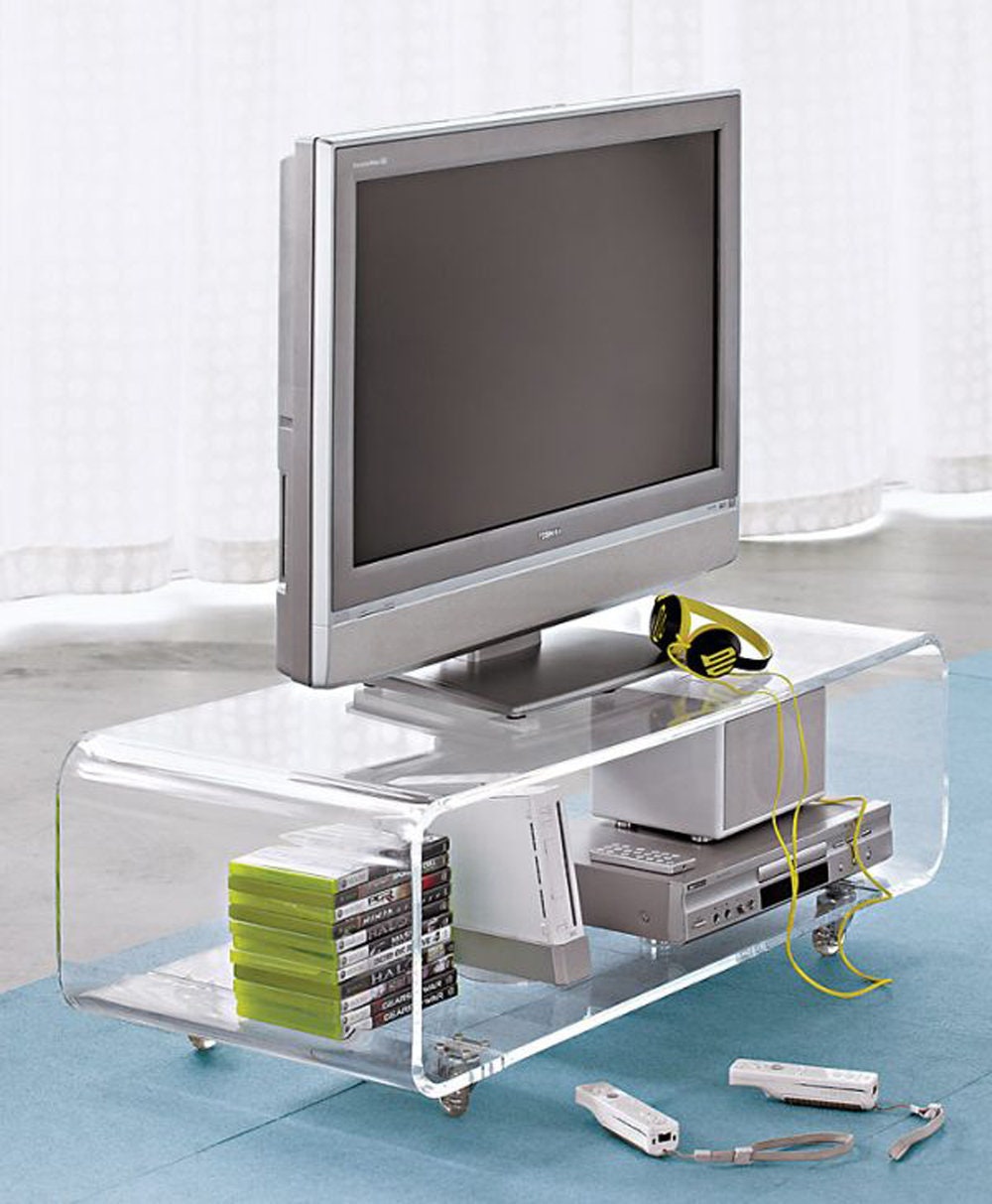 Clear plastic cheap tv stand
