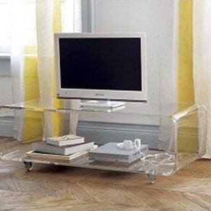 Acrylic TV table  32" x 16" x 20" on casters made of 3/4" clear or smoked grey acrylic