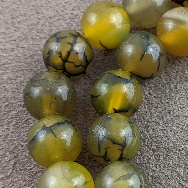 8mm Natural Dragon Veins Agate Beads Strands, Dyed, Round, Olive, Hole: 1mm, about 48pcs/strand, 15.5 inch    PH599