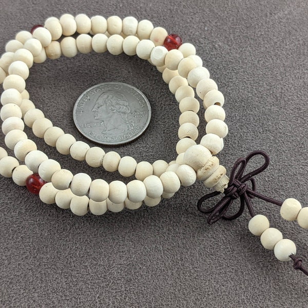 6x5mm Buddhist Mala beads, White Wood Rondelle Beads, Four Wrap Bracelet or Necklace, Pale Creamy Yellow, 20 inches, 108pcs    PH616