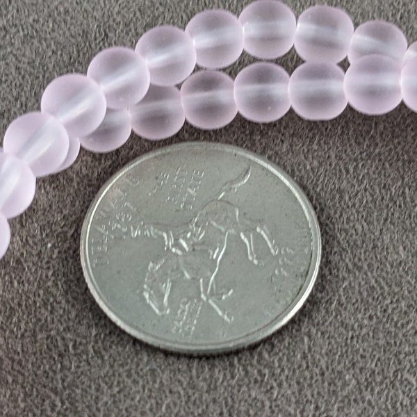 6mm Matte Glass, Cultured Sea Glass Style Pink Round Beads - approx 70 beads in 15 inch strand    CTB882