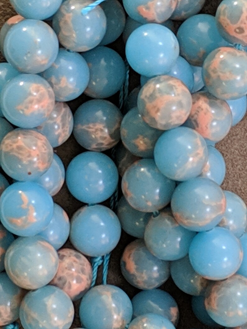 2360 10mm Winter Blue Sea Sediment Imperial Jasper Beads Grade AAA Round Beads 7.5 strand color enhanced